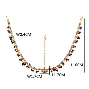 Brass Antique Gold Plating, White Green Red Pearl Red Stone & Diamond Maangtikka For Womans & Girls 3