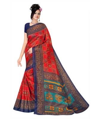 RED printed bhagalpuri cotton   saree   with blouse 1