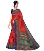 RED printed bhagalpuri cotton   saree   with blouse