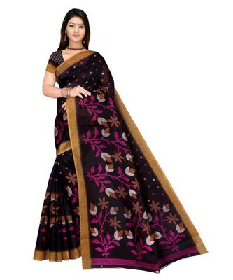 BLACK printed bhagalpuri cotton   saree   with blouse 1