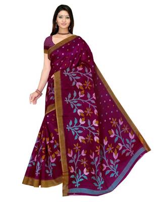 PURPLE printed bhagalpuri cotton   saree   with blouse 1