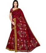 MAROON printed bhagalpuri cotton   saree   with blouse