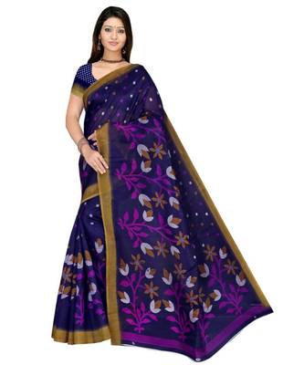 BLUE printed bhagalpuri cotton   saree   with blouse 1