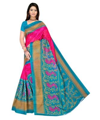 PINK printed bhagalpuri cotton   saree   with blouse 1