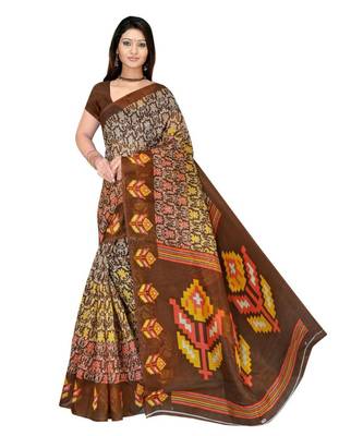 Brown printed bhagalpuri cotton   saree   with blouse 1