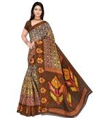 Brown printed bhagalpuri cotton   saree   with blouse