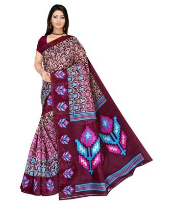 MULTICOLOR printed bhagalpuri cotton   saree   with blouse 1