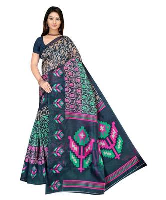 MULTICOLOR printed bhagalpuri cotton   saree   with blouse 1