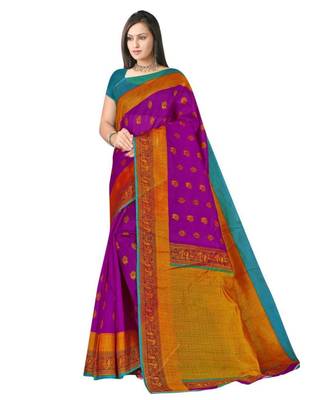 PURPLE printed bhagalpuri cotton   saree   with blouse 1