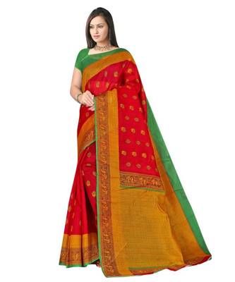 RED printed bhagalpuri cotton   saree   with blouse 1