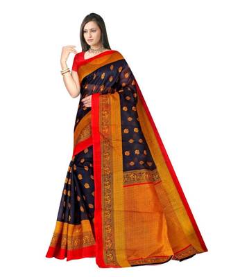 Black printed bhagalpuri cotton   saree   with blouse 1
