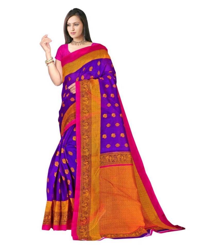 VIOLET printed bhagalpuri cotton   saree   with blouse