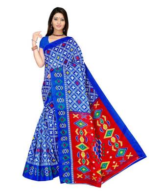 Blue printed bhagalpuri cotton   saree   with blouse 1