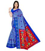 Blue printed bhagalpuri cotton   saree   with blouse