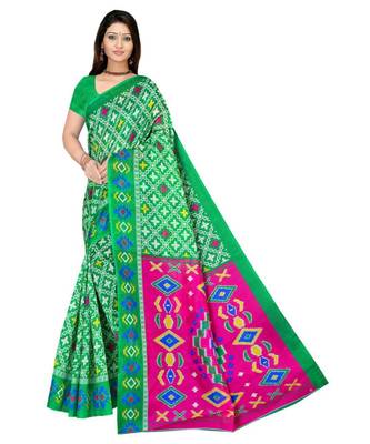 Green printed bhagalpuri cotton   saree   with blouse 1