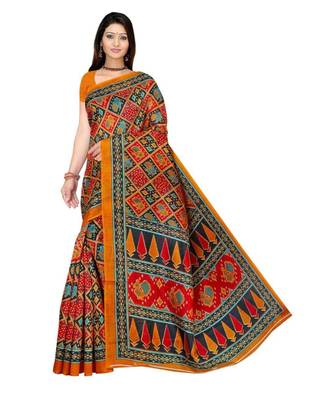 MULTICOLOR printed bhagalpuri cotton   saree   with blouse 1