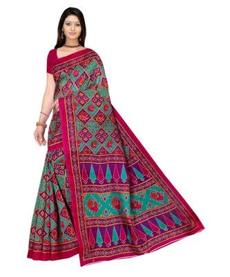 MULTICOLOR printed bhagalpuri cotton   saree   with blouse 1