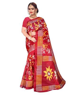 RED printed bhagalpuri cotton   saree   with blouse 1