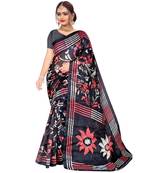 BLACK printed bhagalpuri cotton   saree   with blouse