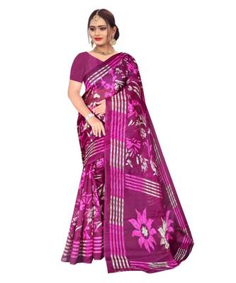 PURPLE printed bhagalpuri cotton   saree   with blouse 1