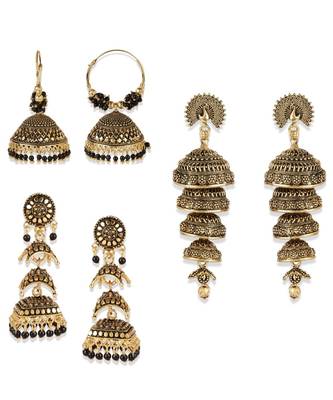 Gold Plated Designer Jhumka Combo Earring for Women And Girls-Onesize-Gold 1