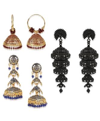 Gold Plated Designer Jhumka Combo Earring for Women And Girls-Onesize-Gold 1