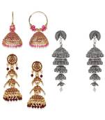 Gold Plated Designer Jhumka Combo Earring for Women And Girls-Onesize-Gold