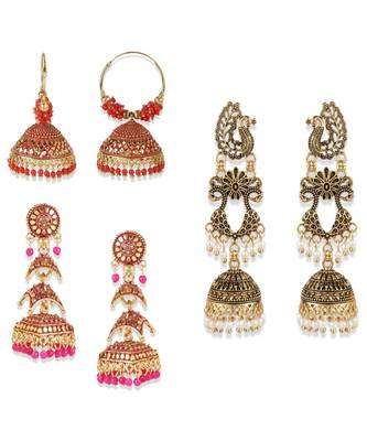 Gold Plated Designer Jhumka Combo Earring for Women And Girls-Onesize-Gold 1