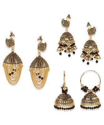 Gold Plated Designer Jhumka Combo Earring for Women And Girls-Onesize-Gold 1