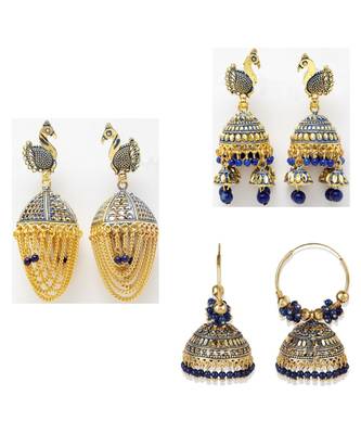 Gold Plated Designer Jhumka Combo Earring for Women And Girls-Onesize-Gold 1