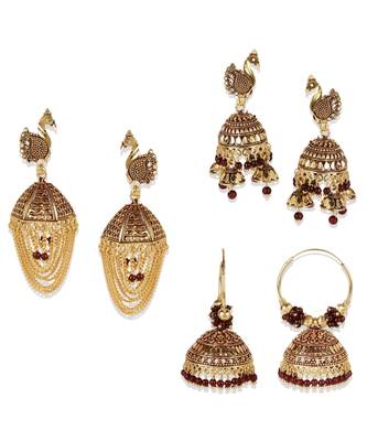 Gold Plated Designer Jhumka Combo Earring for Women And Girls-Onesize-Gold 1