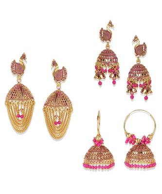 Gold Plated Designer Jhumka Combo Earring for Women And Girls-Onesize-Gold 1