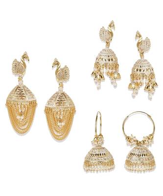 Gold Plated Designer Jhumka Combo Earring for Women And Girls-Onesize-Gold 1