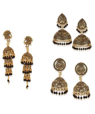 Gold Plated Designer Jhumka Combo Earring for Women And Girls-Onesize-Gold 1