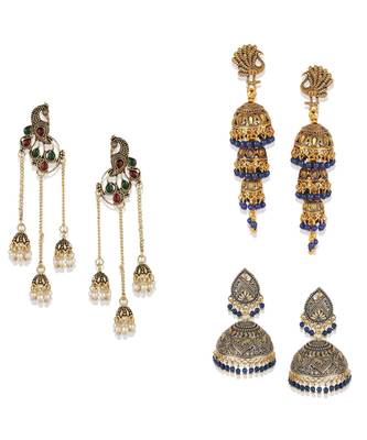 Gold Plated Designer Jhumka Combo Earring for Women And Girls-Onesize-Gold 1