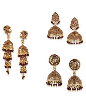 Gold Plated Designer Jhumka Combo Earring for Women And Girls-Onesize-Gold 1