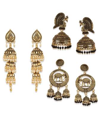 Gold Plated Designer Jhumka Combo Earring for Women And Girls-Onesize-Gold 1
