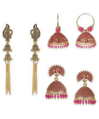 Gold Plated Designer Jhumka Combo Earring for Women And Girls-Onesize-Gold 1