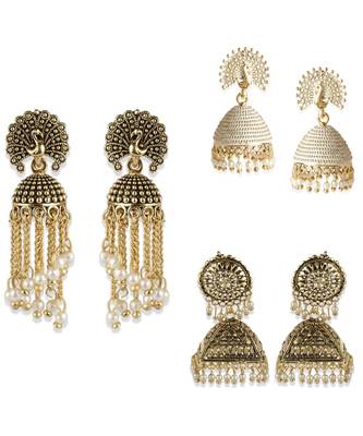 Gold Plated Designer Jhumka Combo Earring for Women And Girls-Onesize-Gold 1