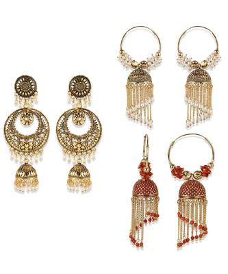 Gold Plated Designer Jhumka Combo Earring for Women And Girls-Onesize-Gold 1