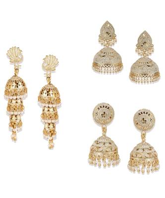 Gold Plated Designer Jhumka Combo Earring for Women And Girls-Onesize-Gold 1