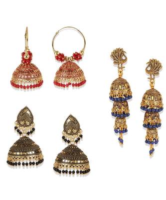 Gold Plated Designer Jhumka Combo Earring for Women And Girls-Onesize-Gold 1