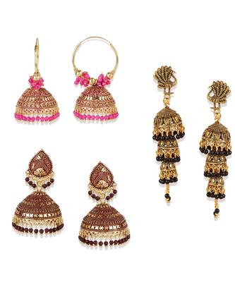Gold Plated Designer Jhumka Combo Earring for Women And Girls-Onesize-Gold 1