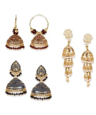 Gold Plated Designer Jhumka Combo Earring for Women And Girls-Onesize-Gold 1