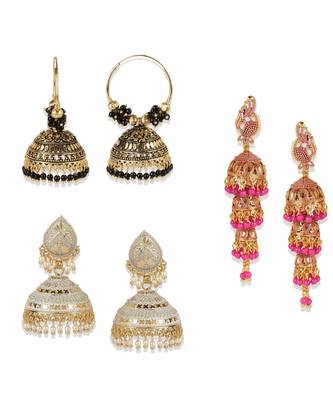 Gold Plated Designer Jhumka Combo Earring for Women And Girls-Onesize-Gold 1