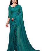 Green plain lycra saree with blouse