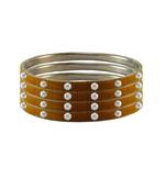 Dark Brown Moti Stud Brass Bangle With Extra Large Size