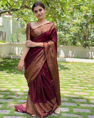 Wine Kanjivaram Soft Litchi Silk Saree With Blouse Piece 1