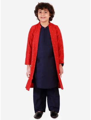 Blue embroidered cotton silk boys-kurta-pyjama 1