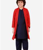 Blue embroidered cotton silk boys-kurta-pyjama